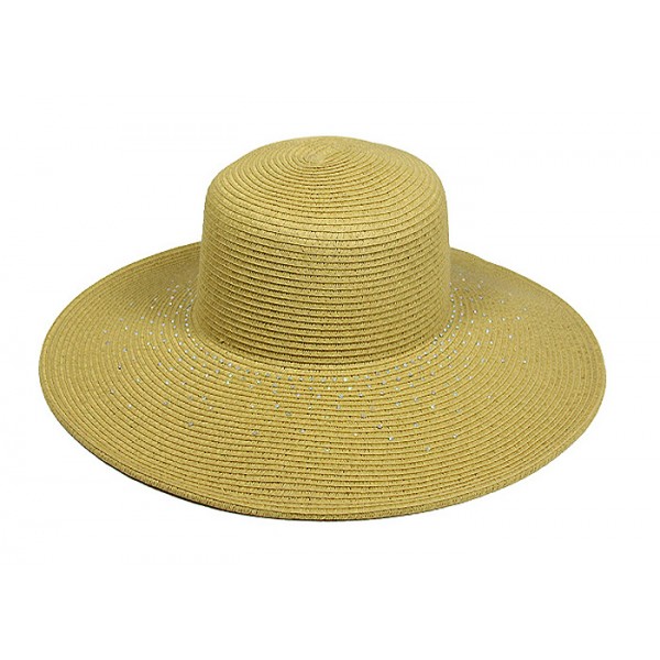 Straw Big Rim Hats - Paper Straw Braided w/ Rhinestones - Natural - HT-ST252NT